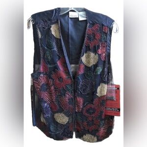 Vintage Styleworks Beaded Floral Vest 100% Silk New with Tag
